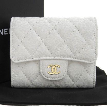 Chanel Caviar Skin Trifold Wallet White