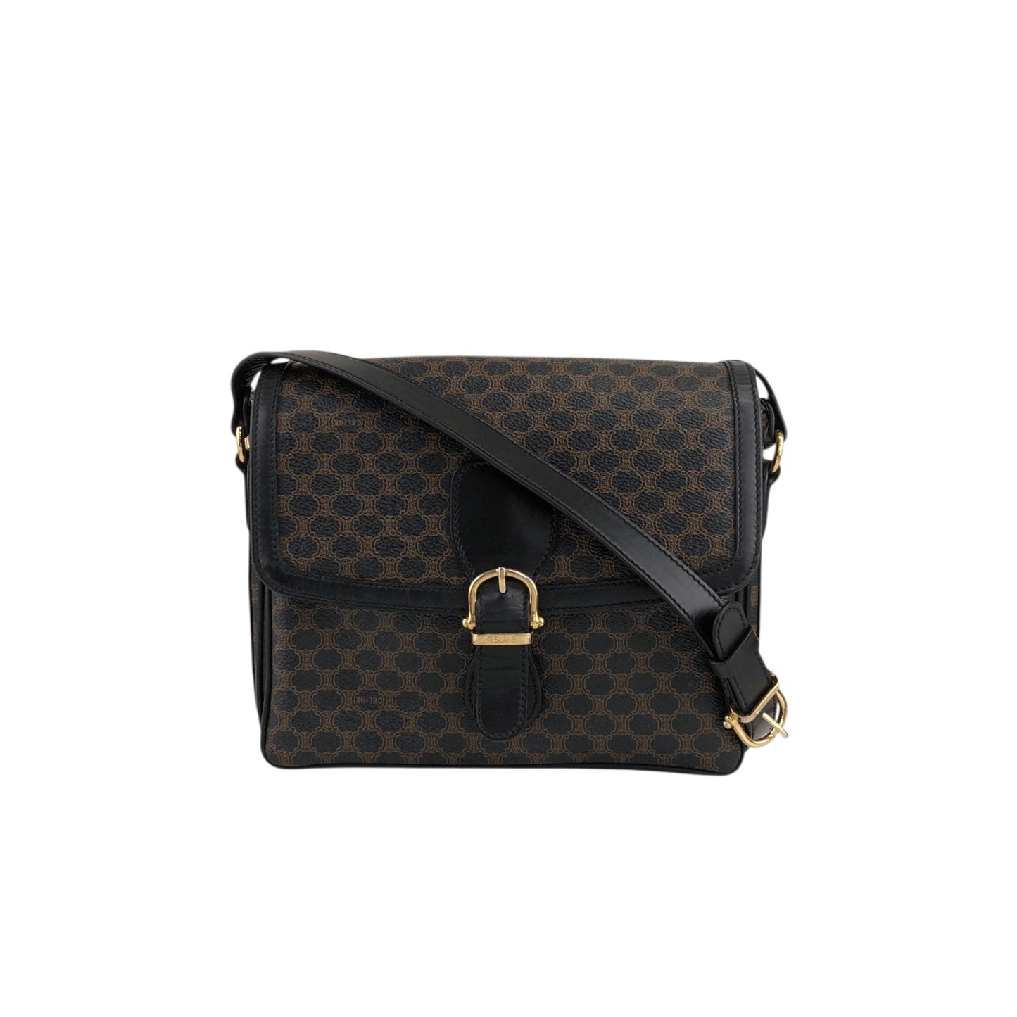 CELINE Macadam Front Buckle Shoulder bag Black Vintage 5wzcdj