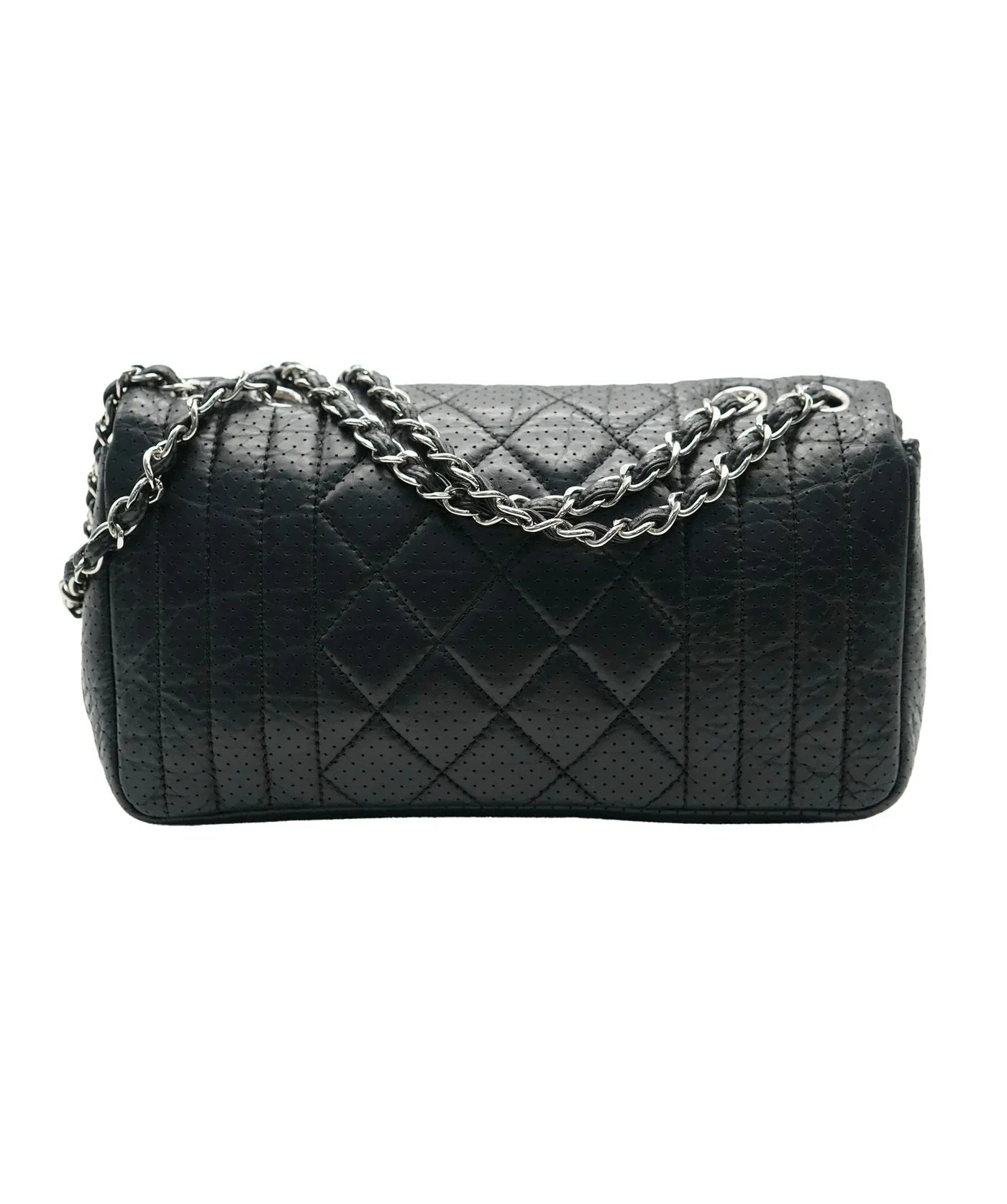 Black Perforated Calfskin Medium 50's Flap Bag
