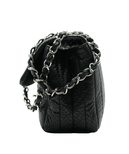 Black Perforated Calfskin Medium 50's Flap Bag