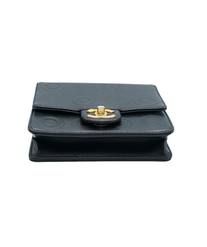Black Embossed Lambskin Coco Square Flap Bag