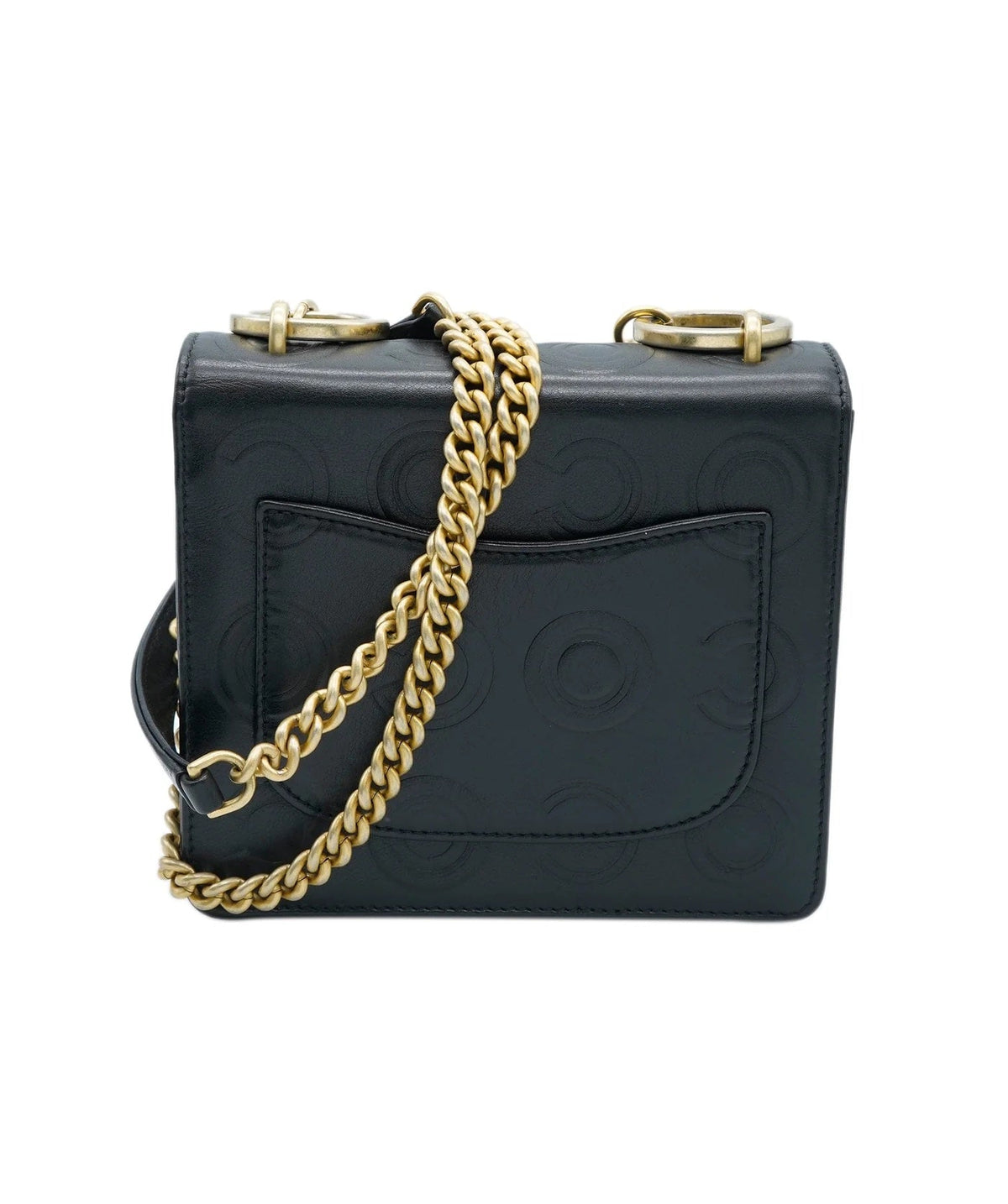 Black Embossed Lambskin Coco Square Flap Bag
