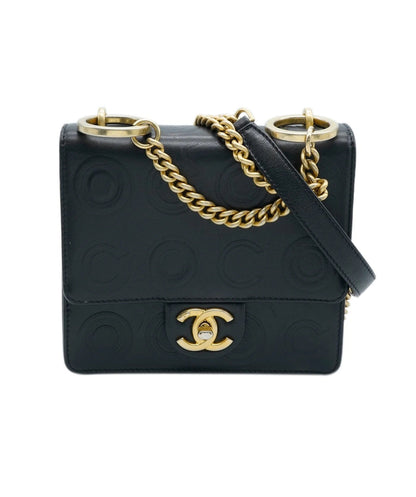 Black Embossed Lambskin Coco Square Flap Bag