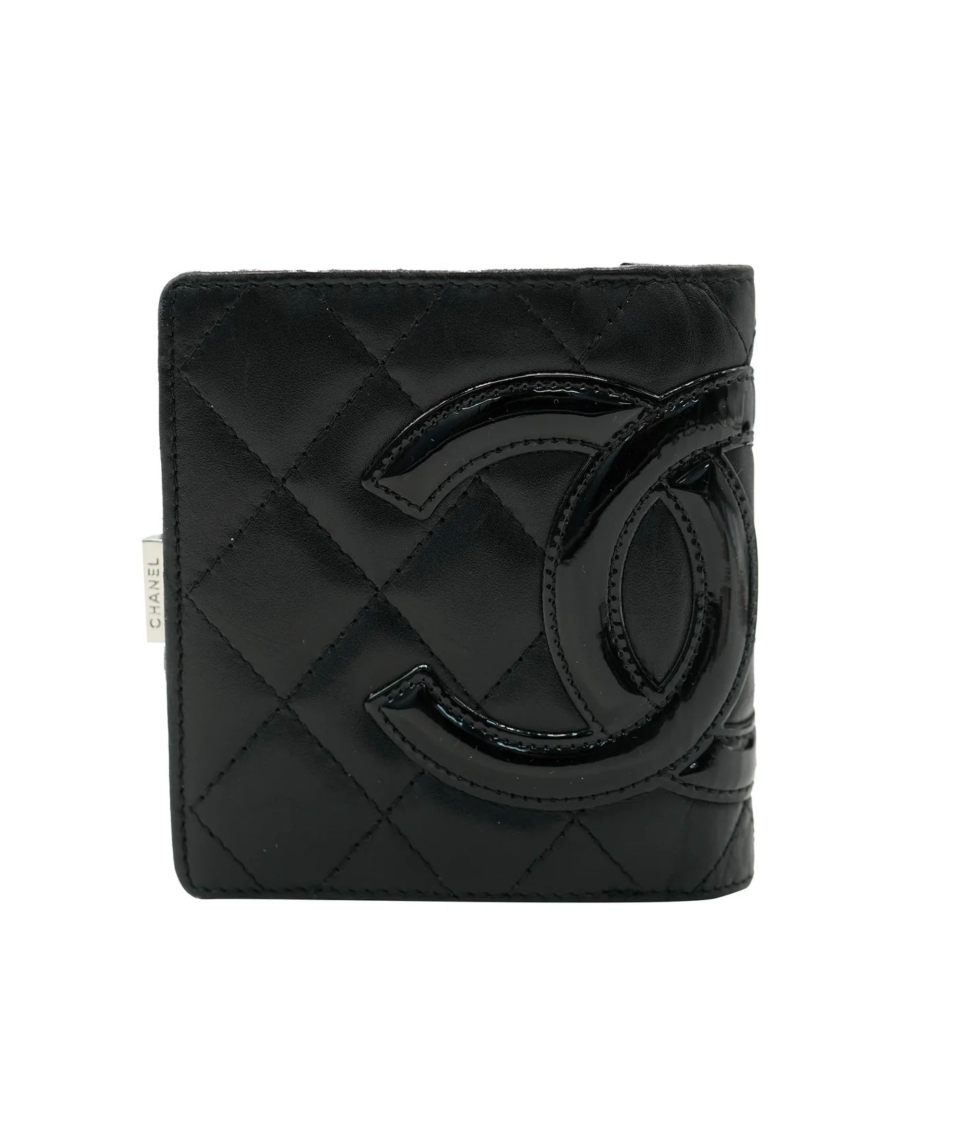 Black Quilted Lambskin Cambon Compact Wallet