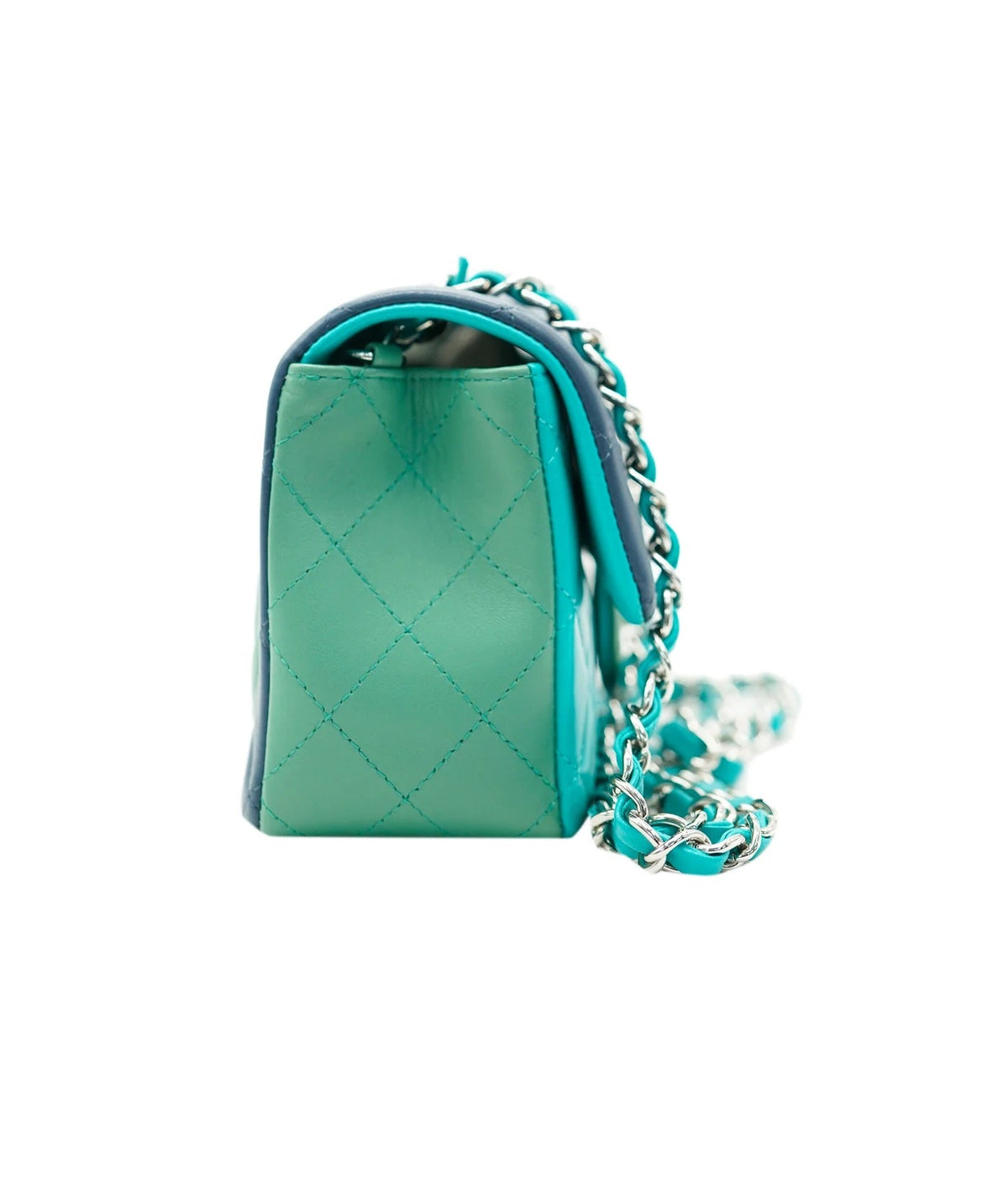 Green Blue Tricolor Quilted Lambskin Mini Rectangular Flap Bag