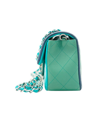 Green Blue Tricolor Quilted Lambskin Mini Rectangular Flap Bag
