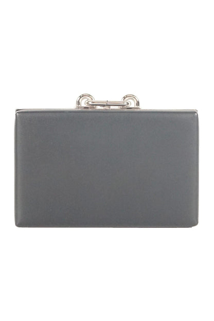 Balenciaga black leather with silver clasp clutch