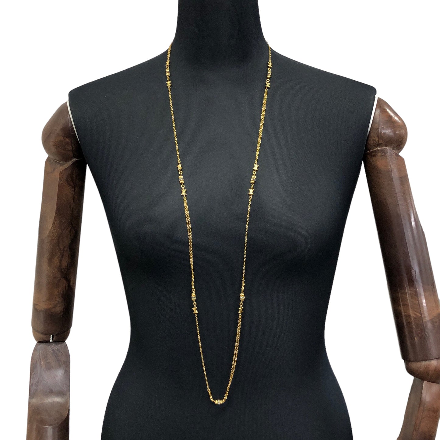 CELINE Triomphe Rhinestone Long Necklace Gold Vintage 52nahx