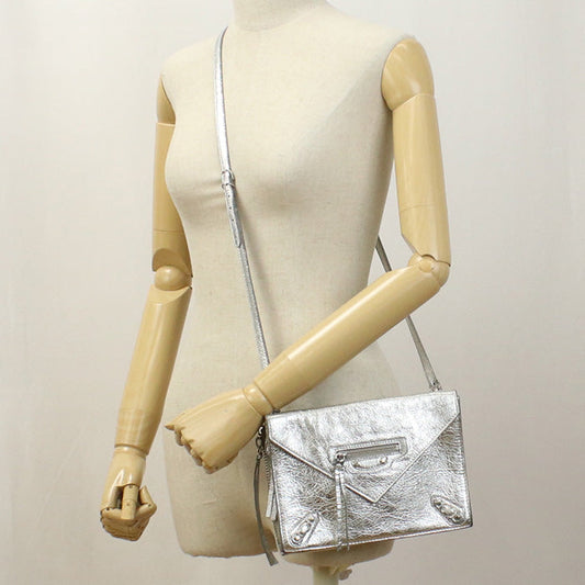 BALENCIAGA 398815 Triple XS paper Diagonal Shoulder Bag leather silver Women