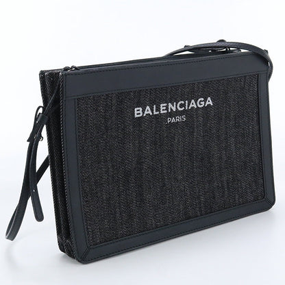 BALENCIAGA 339937 Navy Pochette Diagonal Shoulder Bag canvas black Women