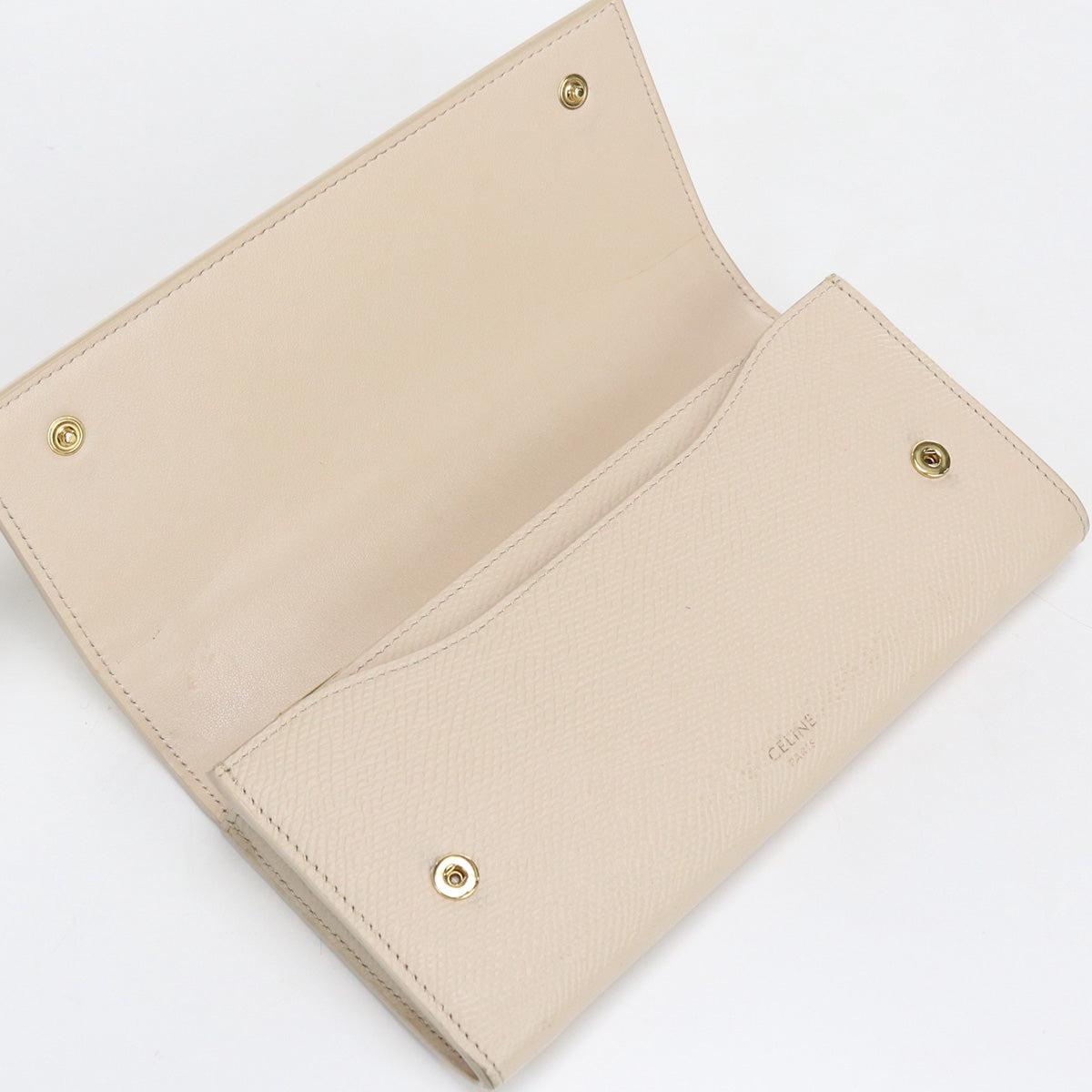 CELINE 73004757 Large flap wallet With Purse Bifold Long purse eather Women Beige