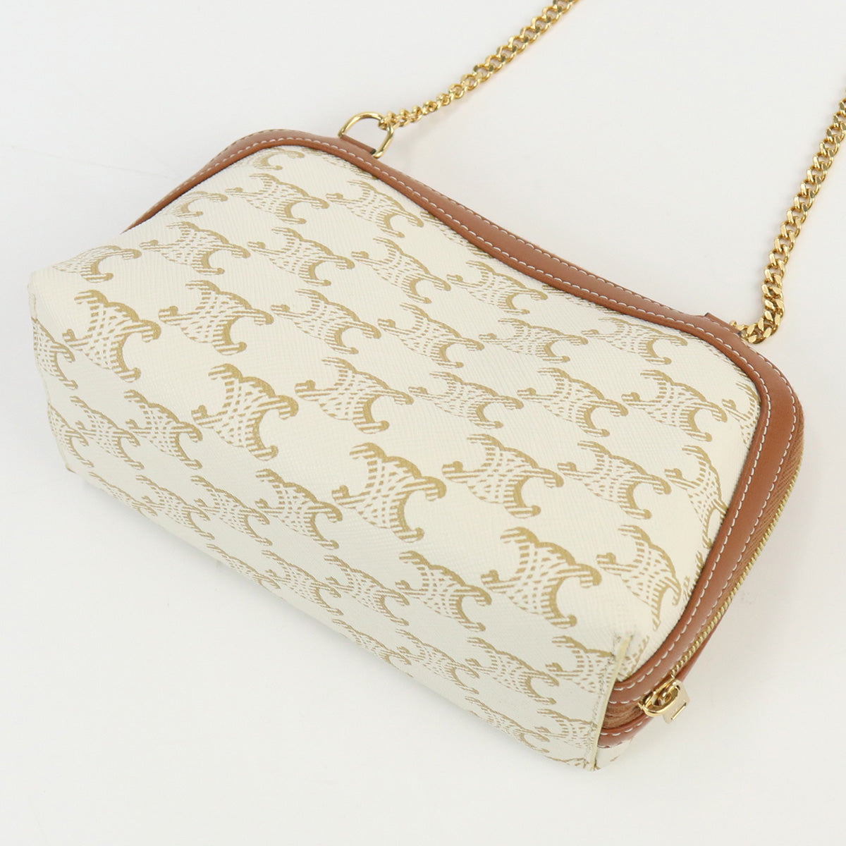 CELINE 10E38 2CBX 01TA Clutch with chain Triomphe canvas Shoulder bag PVC White Women