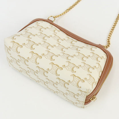 CELINE 10E38 2CBX 01TA Clutch with chain Triomphe canvas Shoulder bag PVC White Women