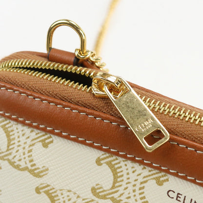 CELINE 10E38 2CBX 01TA Clutch with chain Triomphe canvas Shoulder bag PVC White Women