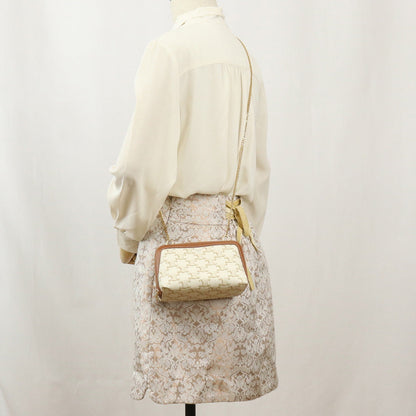 CELINE 10E38 2CBX 01TA Clutch with chain Triomphe canvas Shoulder bag PVC White Women