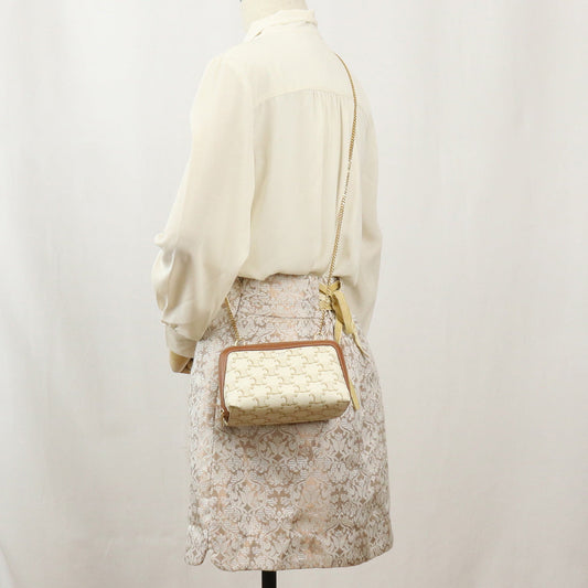 CELINE 10E38 2CBX 01TA Clutch with chain Triomphe canvas Shoulder bag PVC White Women