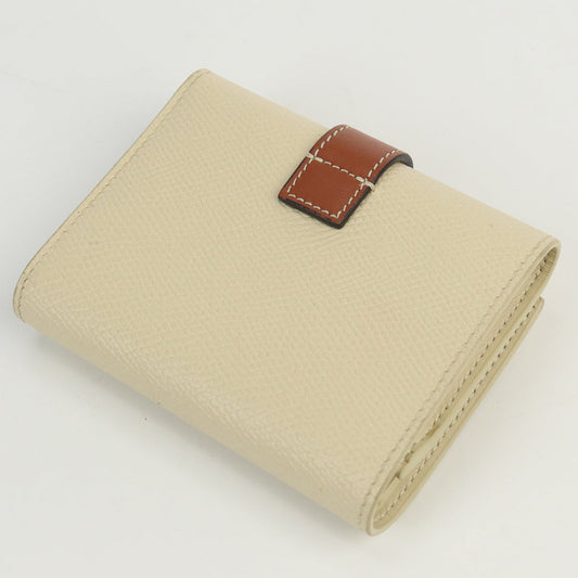 CELINE strap trifold wallet compact wallet Calfskin beige Women