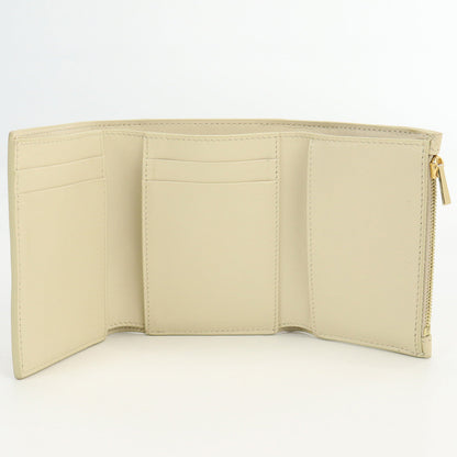 CELINE strap trifold wallet compact wallet Calfskin beige Women