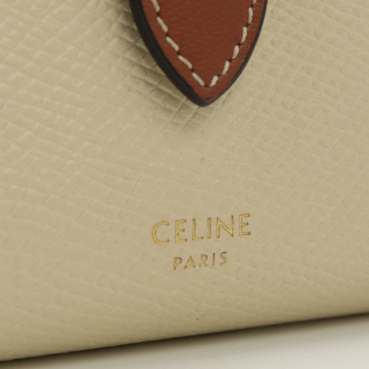 CELINE strap trifold wallet compact wallet Calfskin beige Women