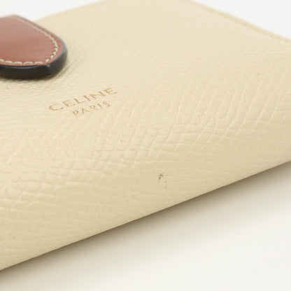 CELINE strap trifold wallet compact wallet Calfskin beige Women