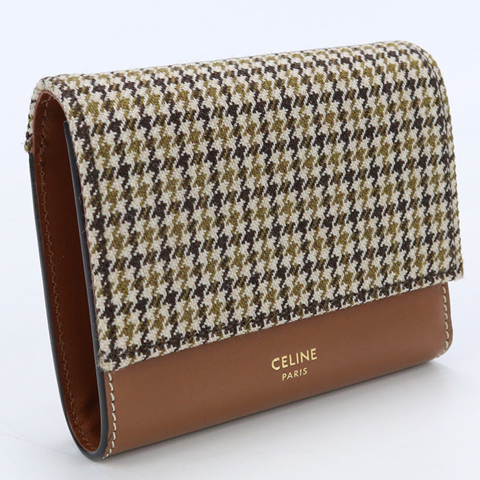 CELINE Tweed small wallet Tri-fold wallet with coin purse leather Women