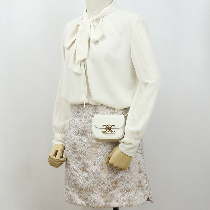 CELINE 10I51 3DPV 08OA mini claude Diagonal Shoulder Bag Calfskin white Women