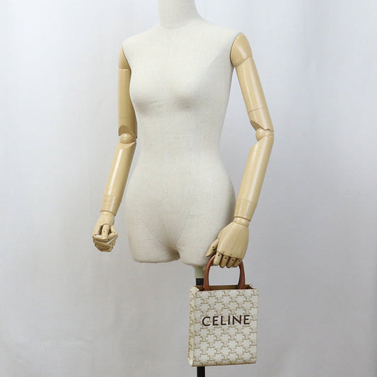 CELINE 19437 2BZK 01BC hippopotamus Triomphe canvas 2way Handbag PVC White