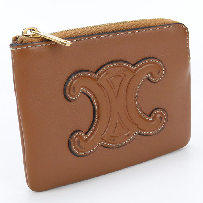 CELINE 10C66 3DR8 04LU Cuir Triomphe Card ＆ Coin Case leather Brown