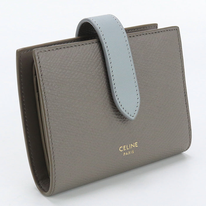 CELINE 10H26 3BRU 10PI Small strap wallet Bi-fold wallet with coin purse Calfskin gray Women