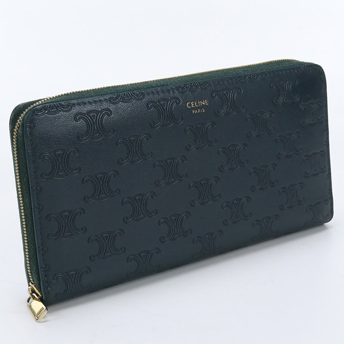 CELINE 10B55 3BFU Large zip wallet PurseZip Around Calfskin green unisex