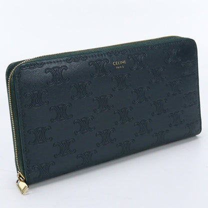 CELINE 10B55 3BFU Large zip wallet PurseZip Around Calfskin green unisex