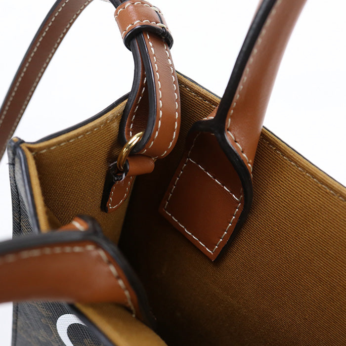 CELINE Tote Bag Mini vertical hippopotamus PVC/Triomphe canvas Brown Women