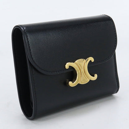 CELINE 10D78 3DPV 38NO Tri-fold wallet Triomphe Steel flap wallet Calf leather black Women