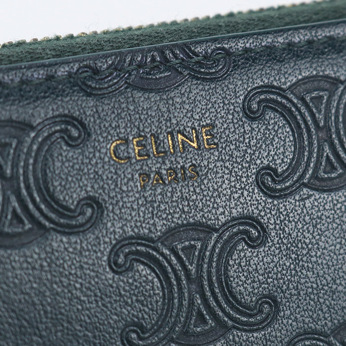 CELINE Long Wallet triomphe logo Zip wallet Purse Calfskin/leather black Women(Unisex)