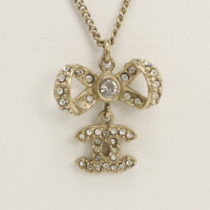 CHANEL Rhinestone Necklace COCO Mark Ribbon metal gold Women