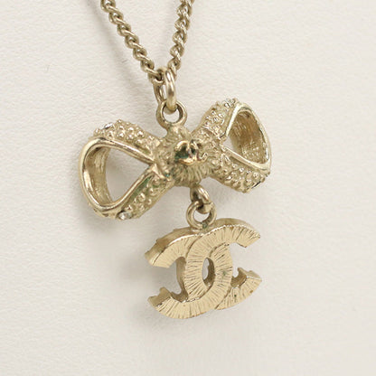 CHANEL Rhinestone Necklace COCO Mark Ribbon metal gold Women