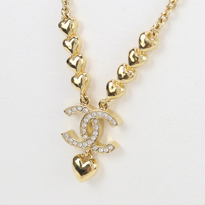 CHANEL ABA262 Necklace COCO Mark Rhinestone Heart Pendant Gold Plated,Rhinestone gold Women