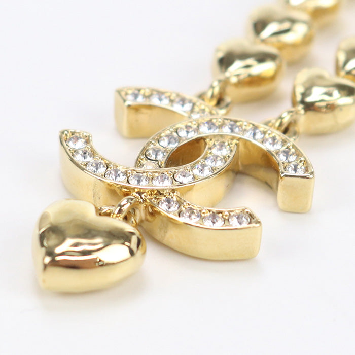 CHANEL ABA262 Necklace COCO Mark Rhinestone Heart Pendant Gold Plated,Rhinestone gold Women
