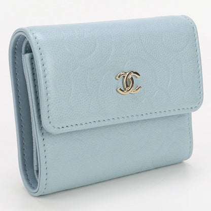 CHANEL 31962291 Tri-fold wallet Camelia flap wallet leather Light Blue Women