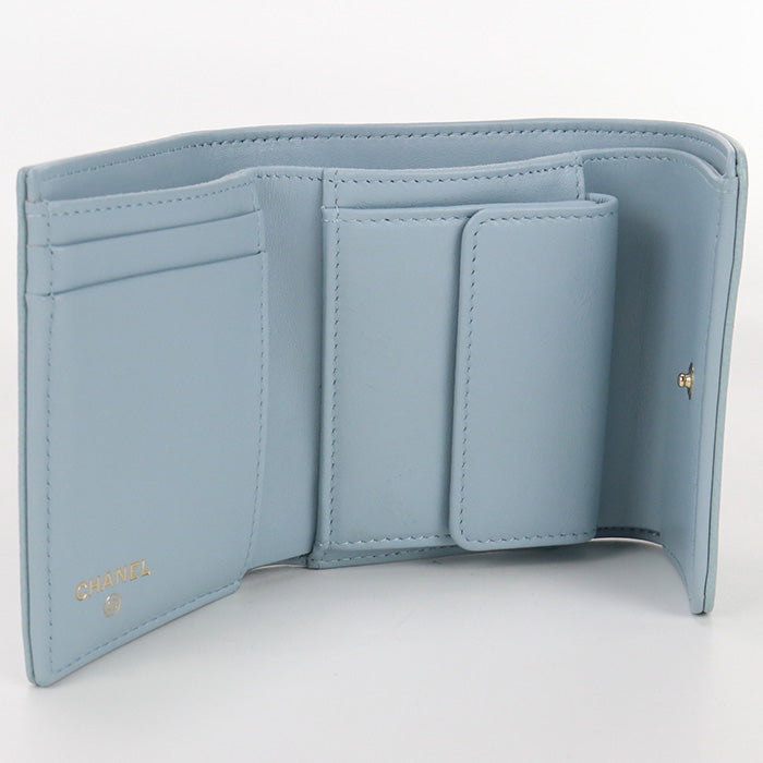 CHANEL 31962291 Tri-fold wallet Camelia flap wallet leather Light Blue Women