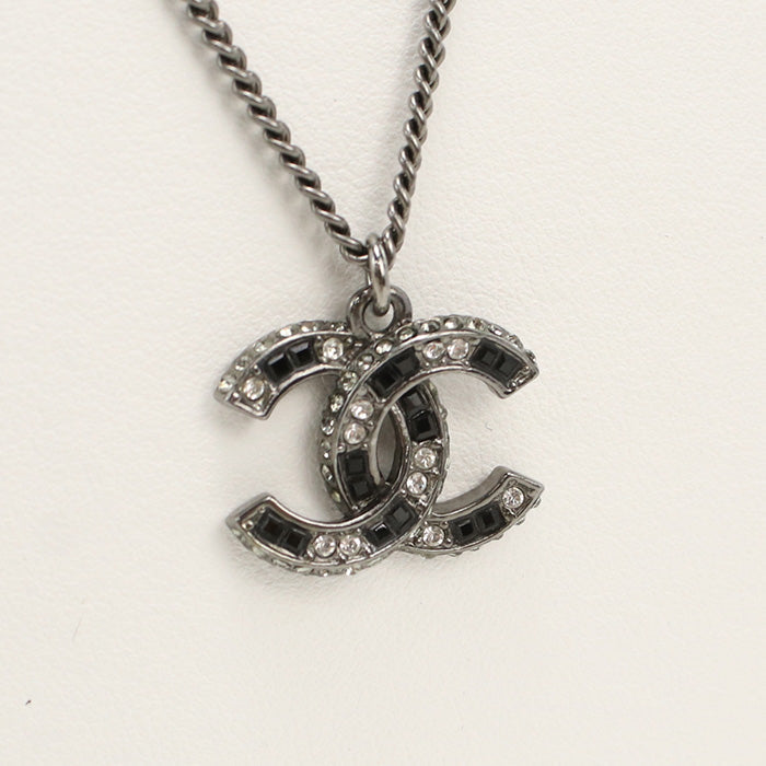 CHANEL Rhinestone Necklace COCO Mark metal black Women