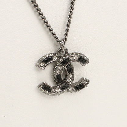 CHANEL Rhinestone Necklace COCO Mark metal black Women