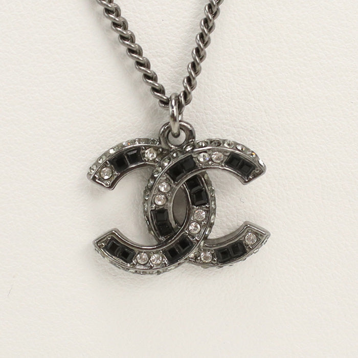 CHANEL Rhinestone Necklace COCO Mark metal black Women
