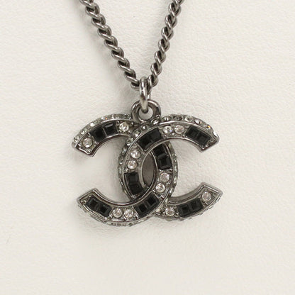 CHANEL Rhinestone Necklace COCO Mark metal black Women