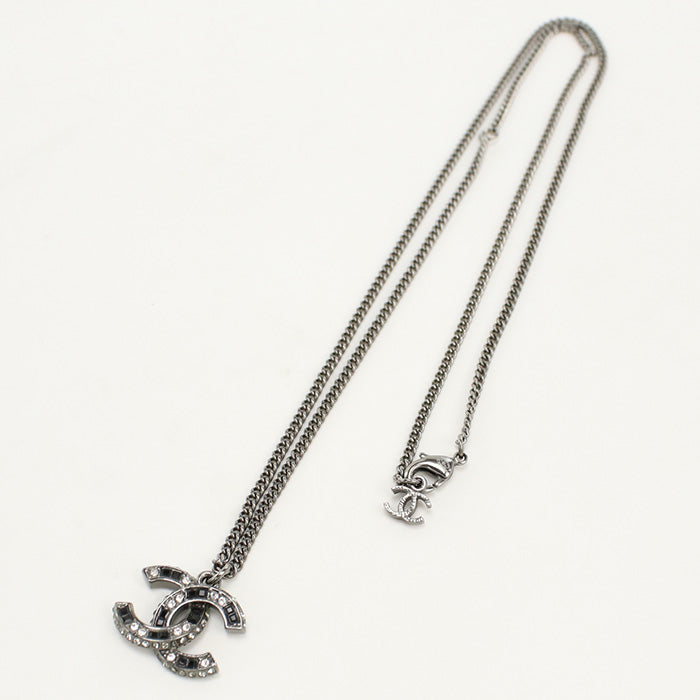 CHANEL Rhinestone Necklace COCO Mark metal black Women