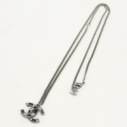 CHANEL Rhinestone Necklace COCO Mark metal black Women
