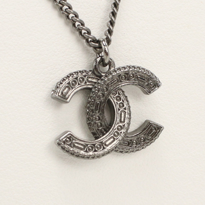 CHANEL Rhinestone Necklace COCO Mark metal black Women