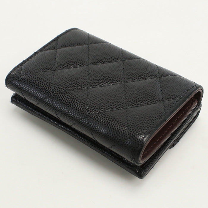CHANEL CH79686 Small flap wallet Matrasse Three fold caviar black Women