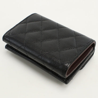 CHANEL CH79686 Small flap wallet Matrasse Three fold caviar black Women