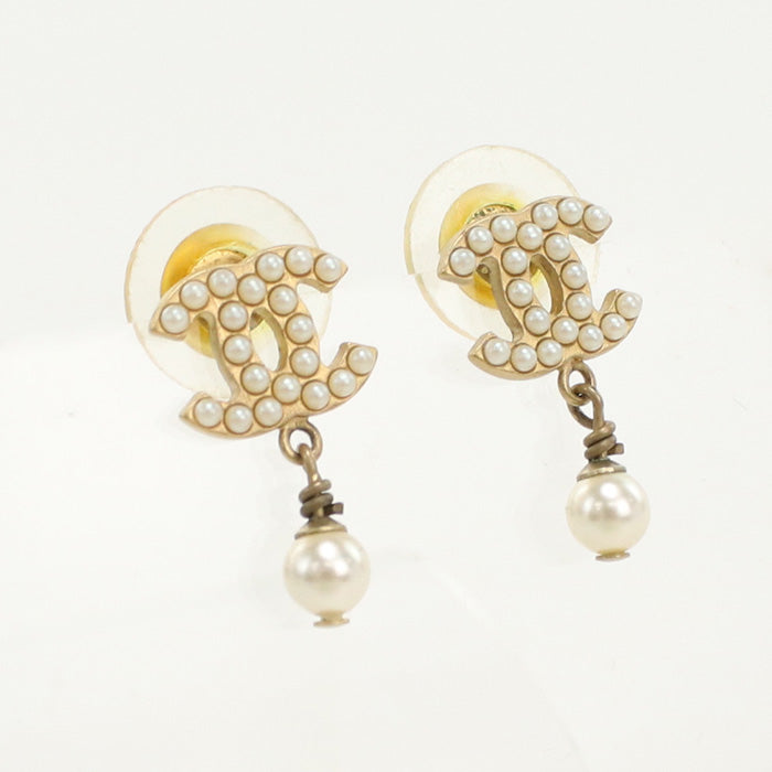 CHANEL Line Pearl Pierce COCO Mark metal gold Women
